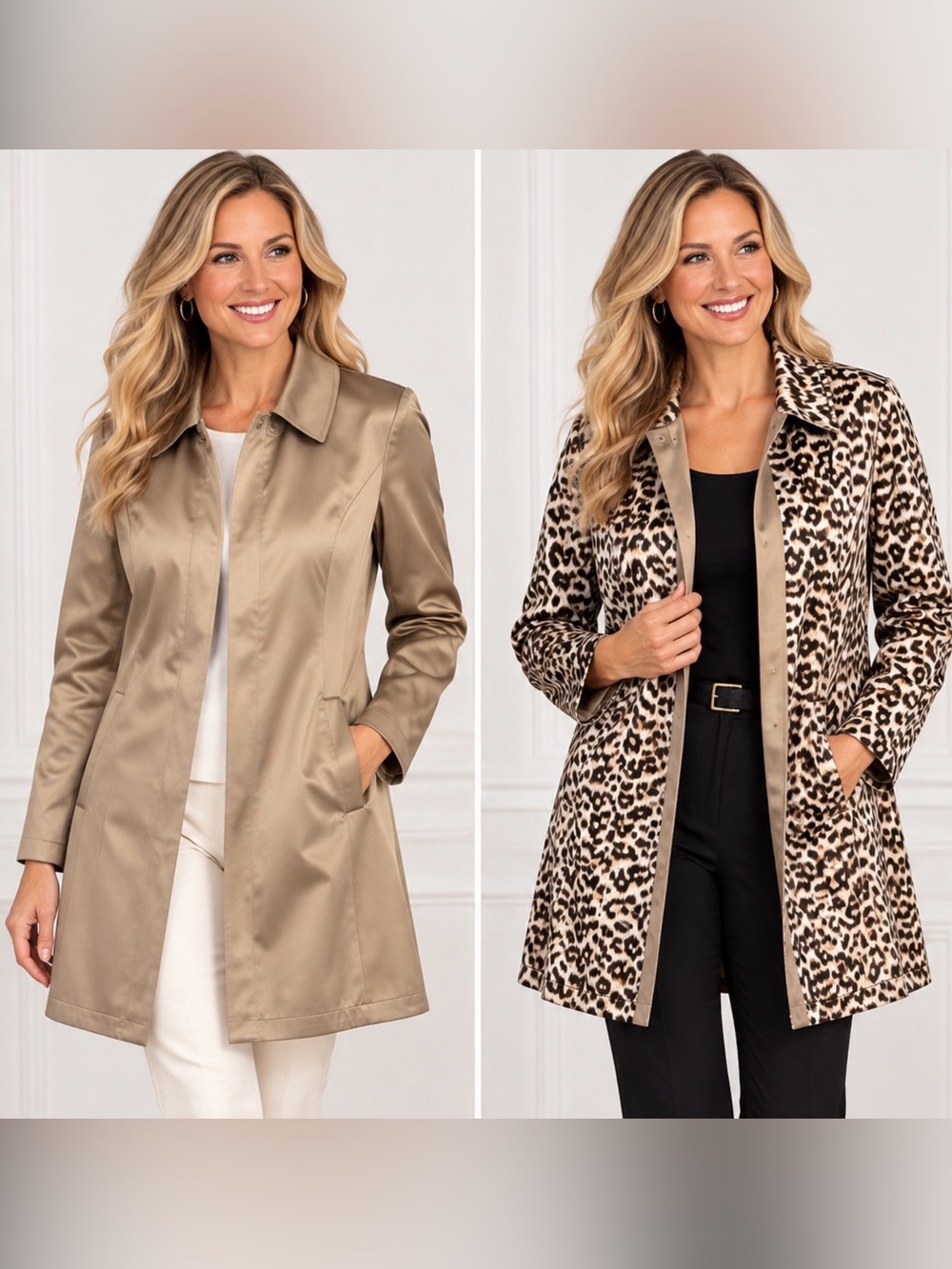 Dennis Basso Reversible Coat Size S Tan Leopard Satin NWT
